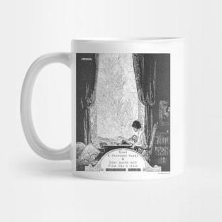 Virginia Woolf Book and Reading Quote Franklin Booth Woman in Library Writing Dark Academia Ink Illustration Mug